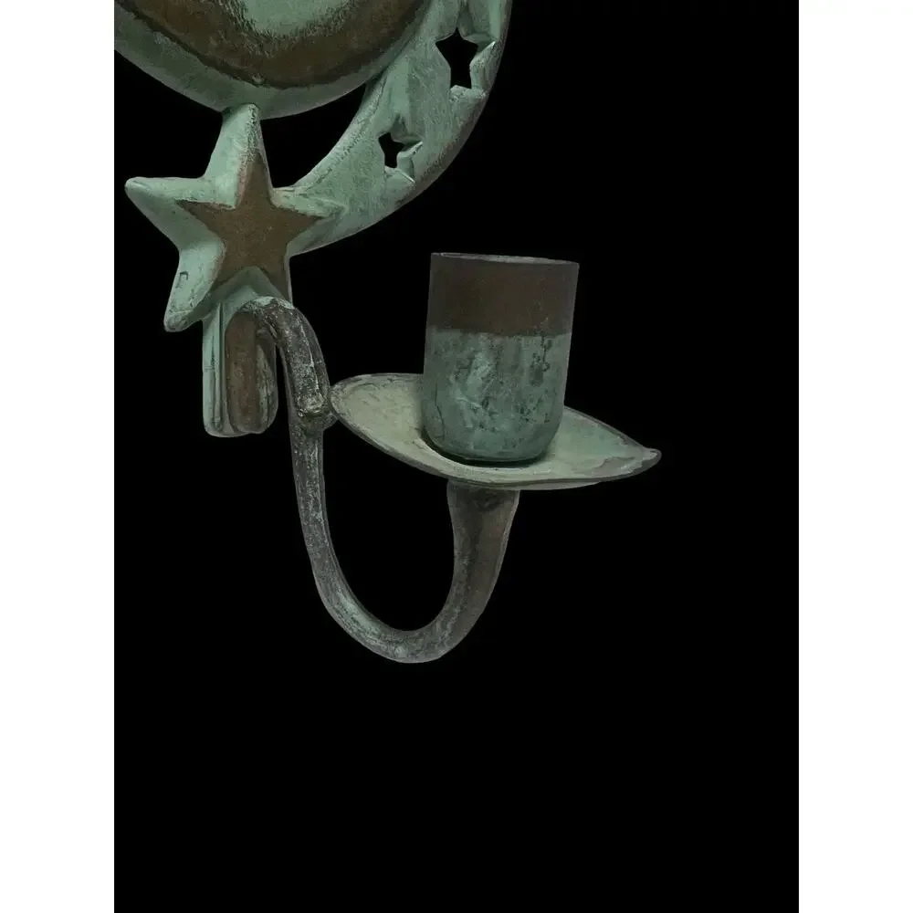 Moon Taper Candle Holder Sconce Partylite Verdigris Brass Vintage 1994 - Picture 4 of 7